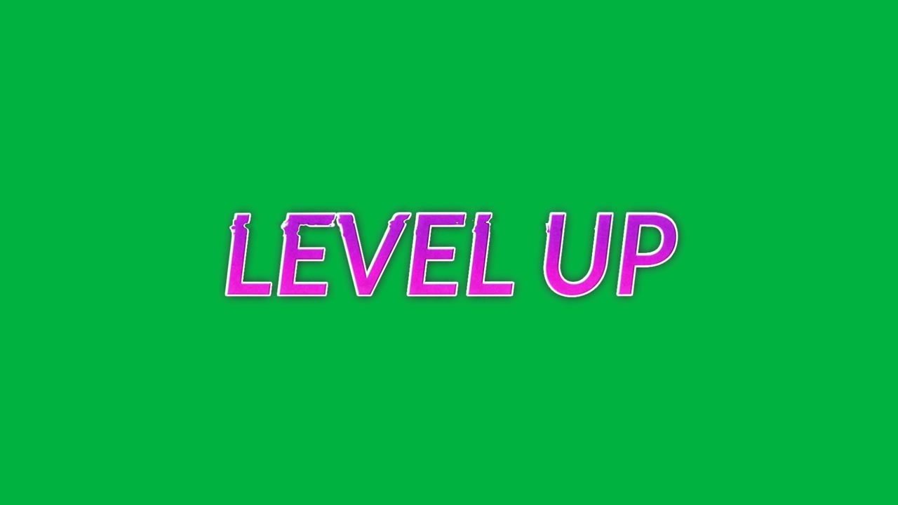 Hamparan Teks Animasi Level Up di Layar Hijau