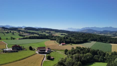 swiss countryside rural field nature aerial drone switzerland village agriculture farm landscape