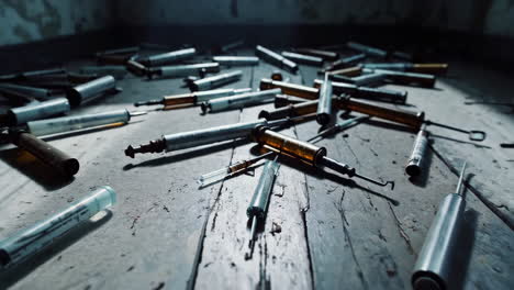 abandoned medical supplies in a dark room