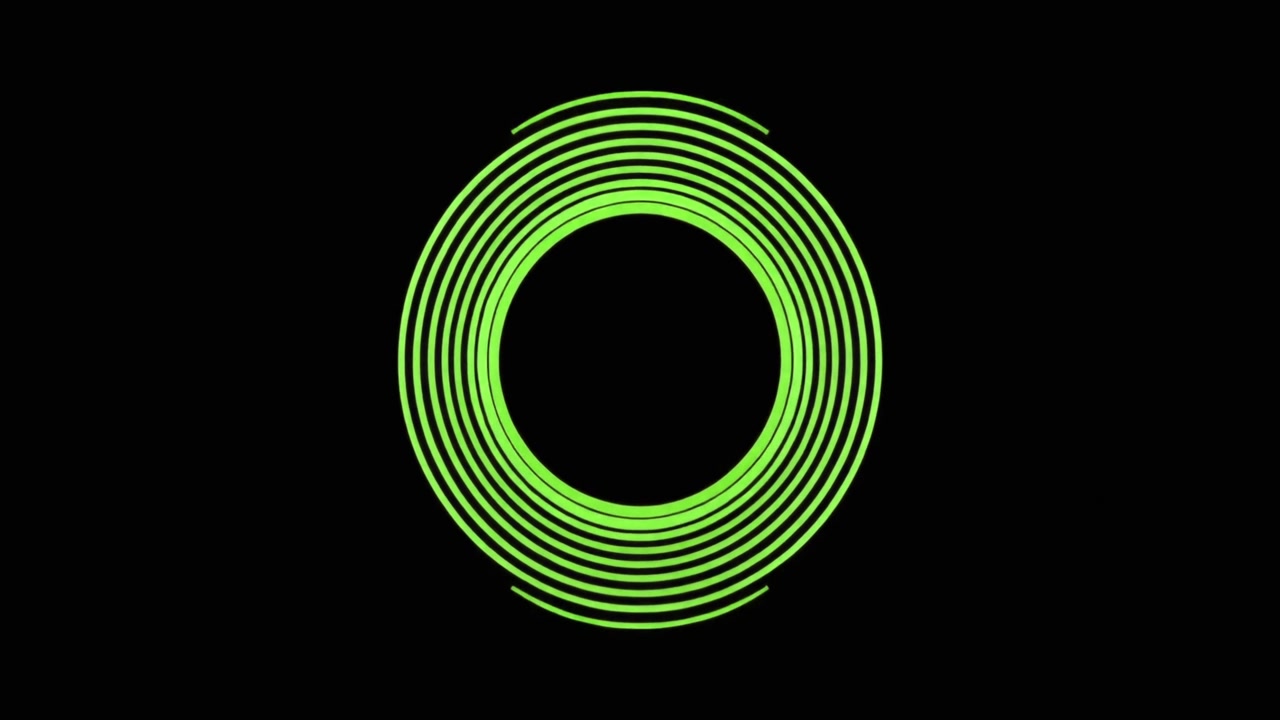 Abstract Green Concentric Circles Expanding on Black Background