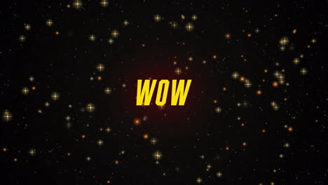 animación del texto wow sobre estrellas en fondo negro
