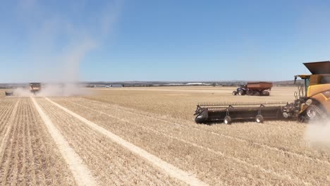 this footage captures the synergy of modern agricultural technology, showcasing the essential role of header fronts in the wheat harvesting process