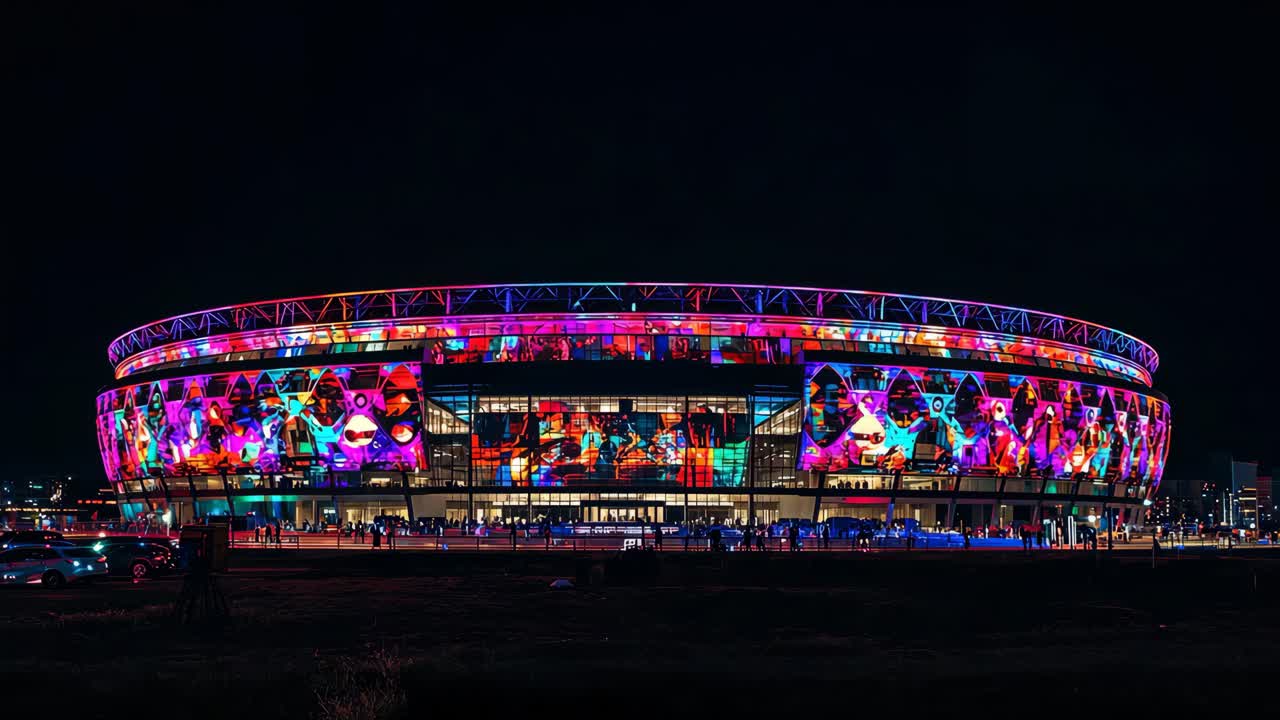 밤에 조명 된 경기장