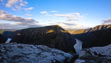 cloud shadows pass over ribeira sacra from vilouxe viewpoint ourense, spain