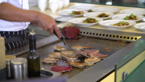 fried tuna steak on pan