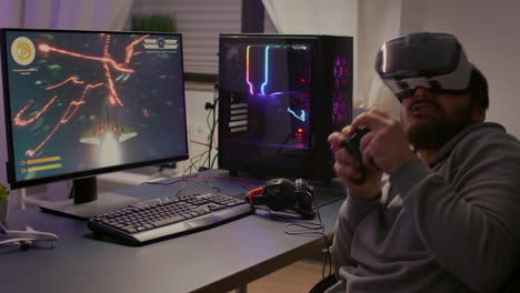 jugador profesional con auriculares perdiendo videojuego