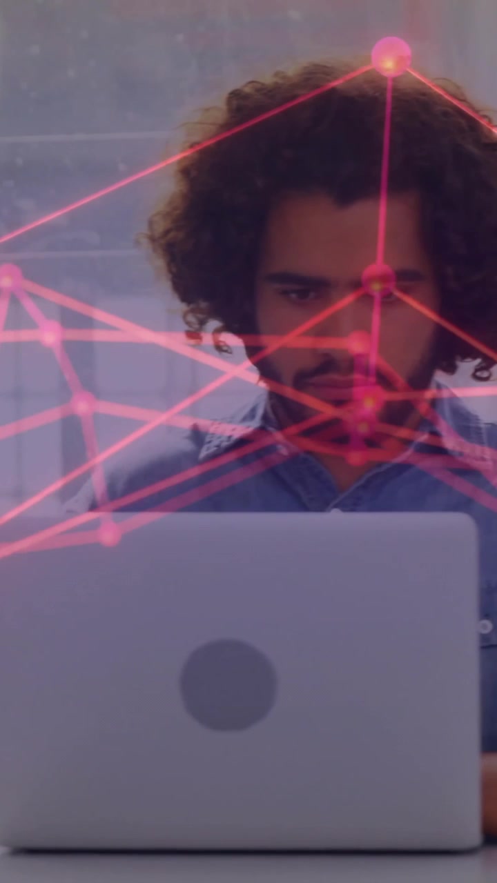 Animation of connections and data processing over diverse business people in office