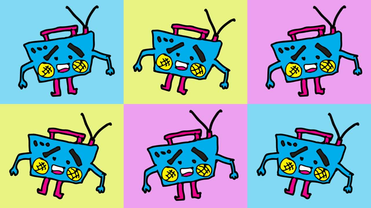 아이들이 라디오 테마로 팝 아트를 그림 그리는 원활한 배경