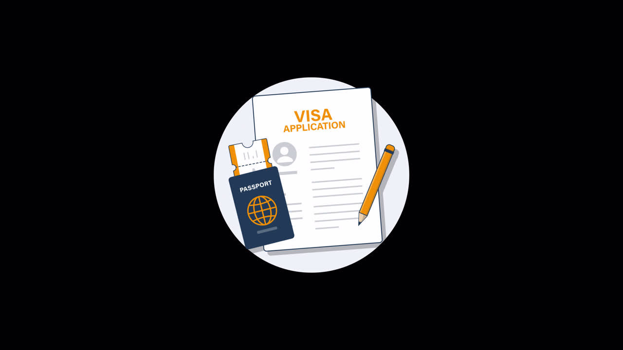 Illustration of Visa Application Form, Passport, and Travel Documents
