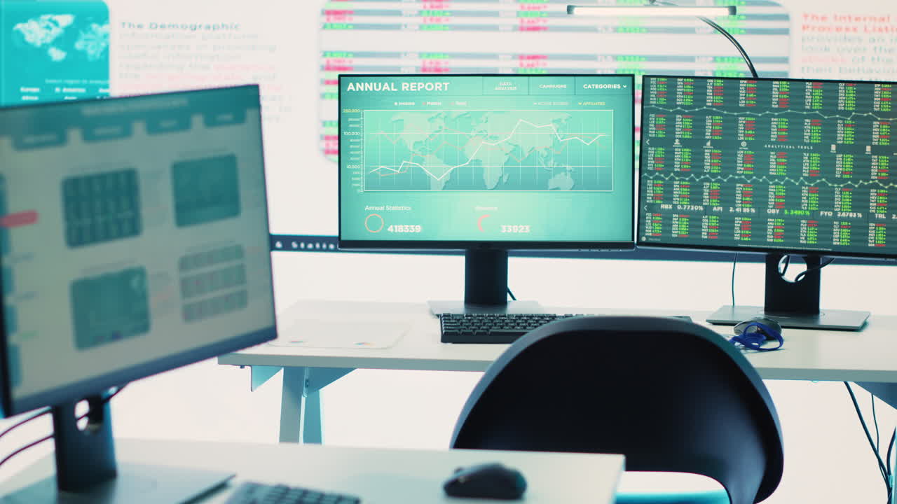 Empty work cubicles inside the enterprise headquarters office