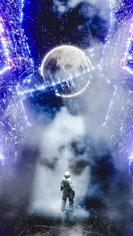 astronaut admiring black hole from spaceship. 3d render