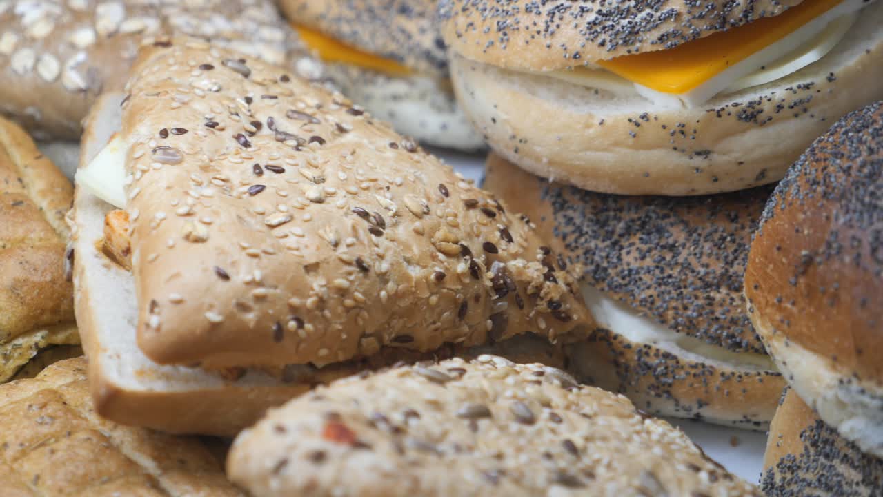 Close-up of sandwiches and bagels