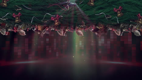 animación de la corona de navidad con reflectores y pared de luz parpadeante