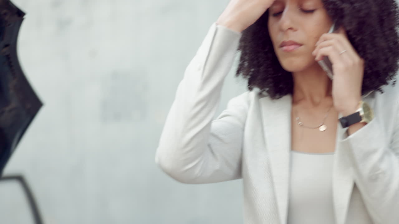 Stressed, woman and phone call with car engine