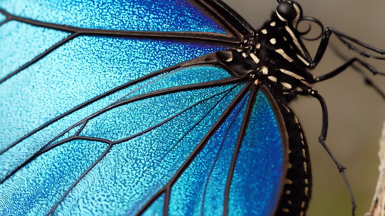 Close-up of a Blue Butterfly's Iridescent Wing