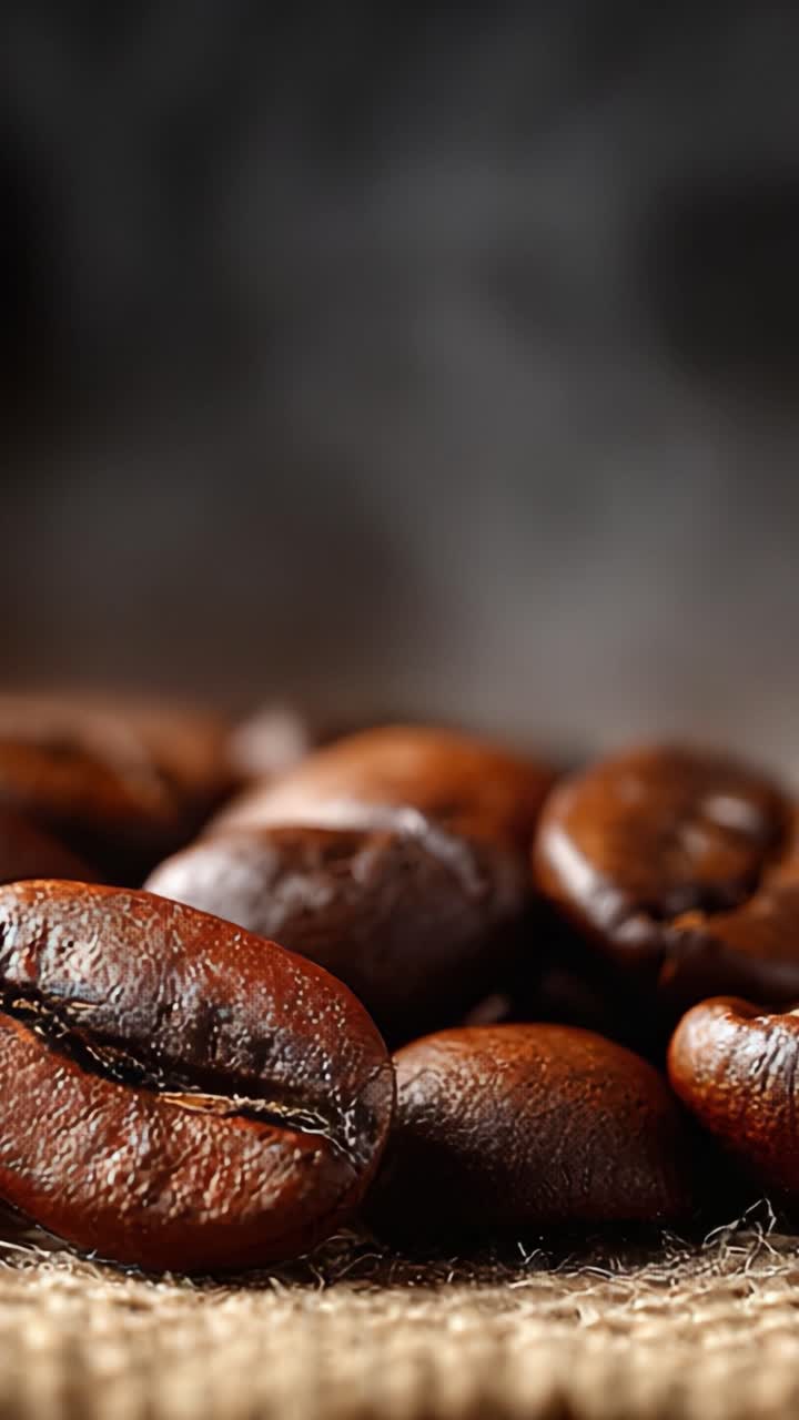 Fængslende Nærbillede af Friskristede Kaffebønner med Damp, der Stiger Op, Fremviser den Rige Tekstur og Aroma, der Inviterer Kaffeelskere til at Forkæle Sig Selv