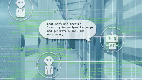 animación de un texto e icono, procesamiento de datos a través de un servidor informático