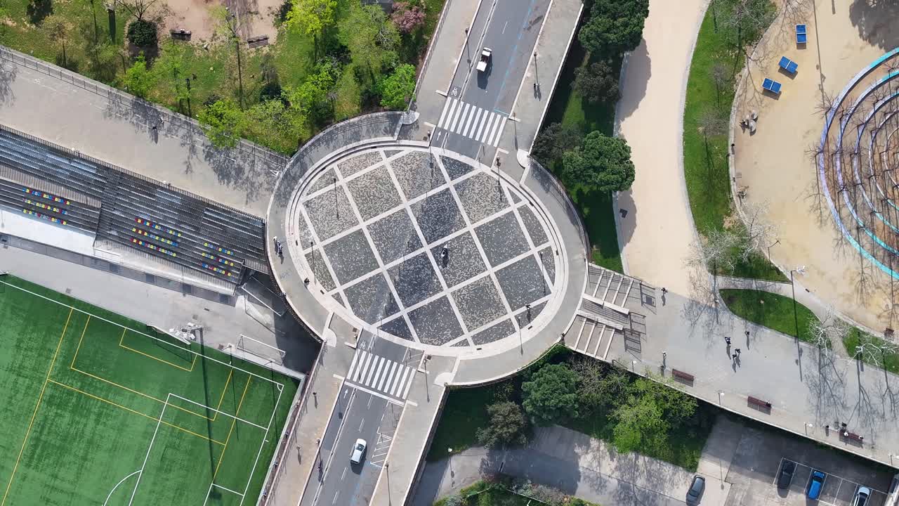 Aerial View of a Roundabout and Park