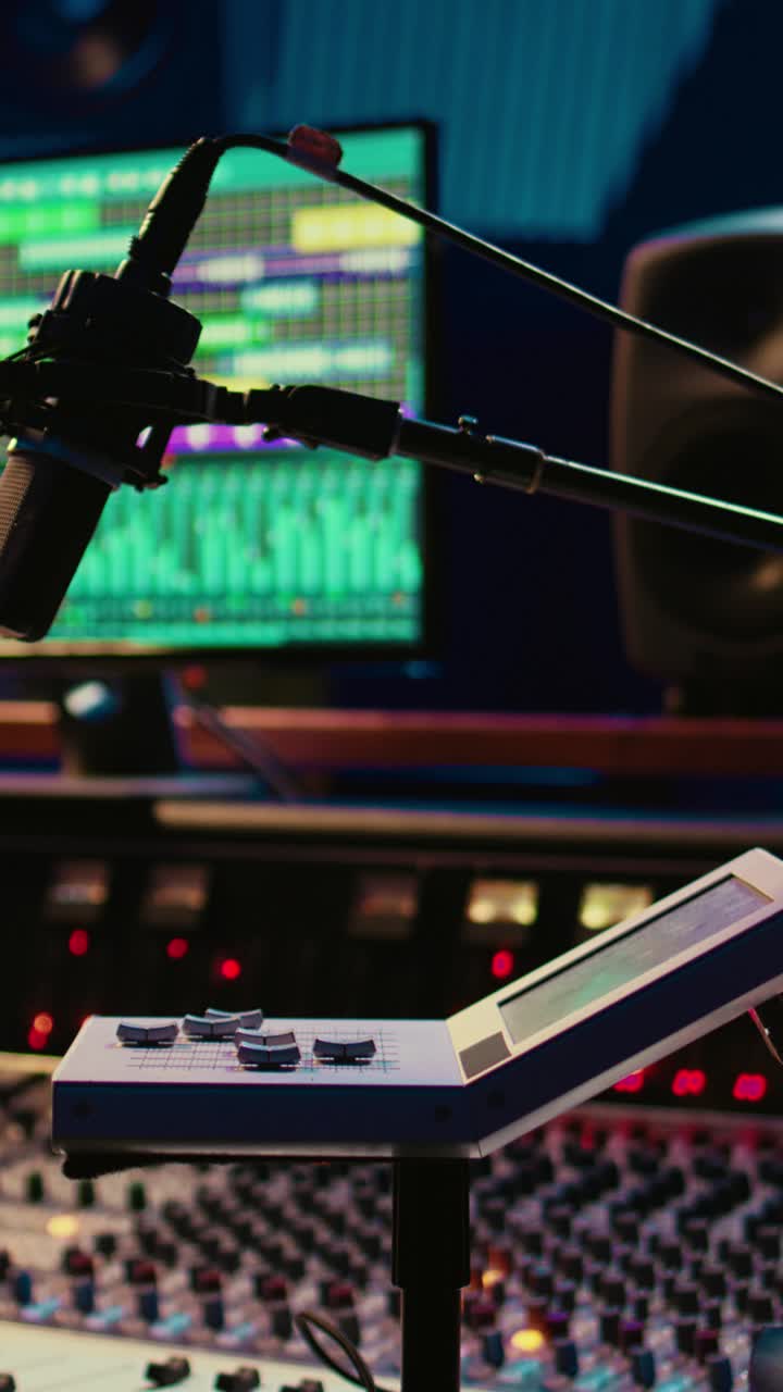 Microphone and Sound Mixer in a Modern Recording Studio