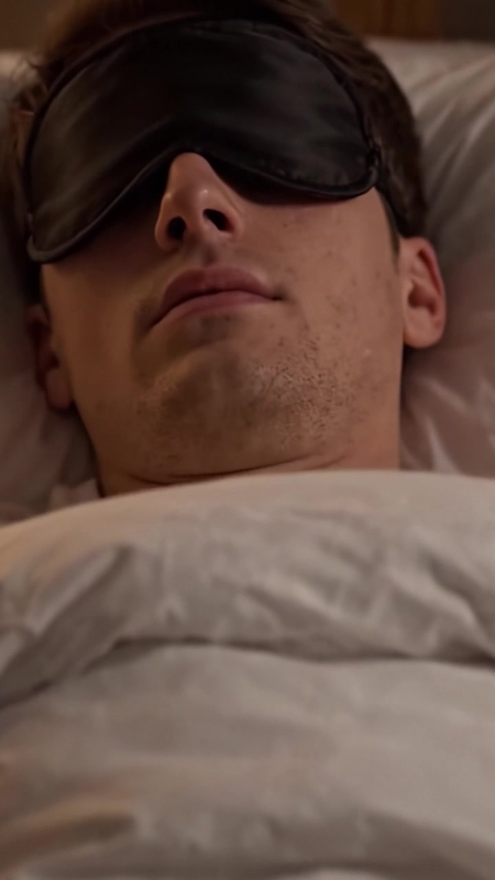Un Joven con Antifaz para Dormir: Una Mirada Íntima a la Tranquilidad y Vulnerabilidad de una Experiencia de Sueño Profundo