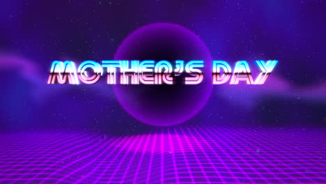 Animation-text-Mother-Day-and-purple-disco-ball-on-retro-background-in-90-style