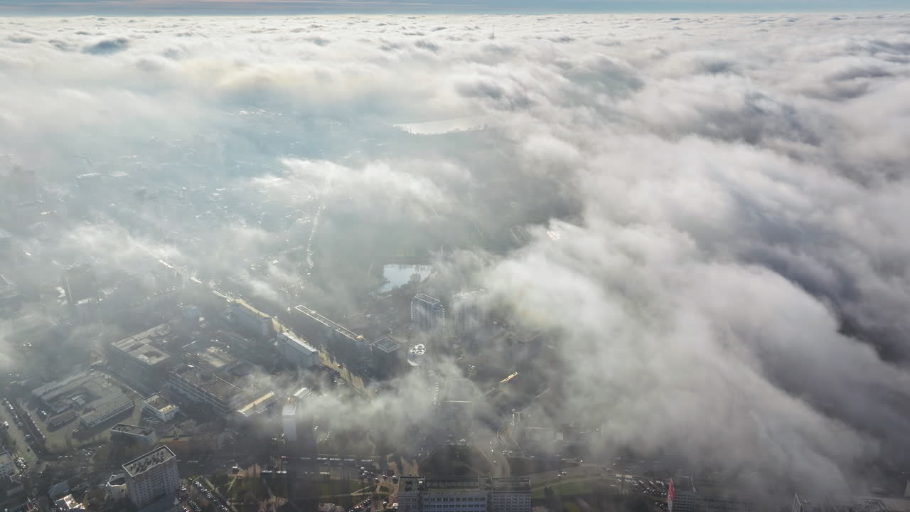 Aerial drone view of clouds over Chisinau, Moldova