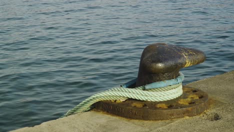 Mooring-Ballard-in-Caniçal-harbour,-Madeira-island,-Portugal