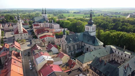 saint francis of assisi and franciscan monastery near city hall in glogowek, poland