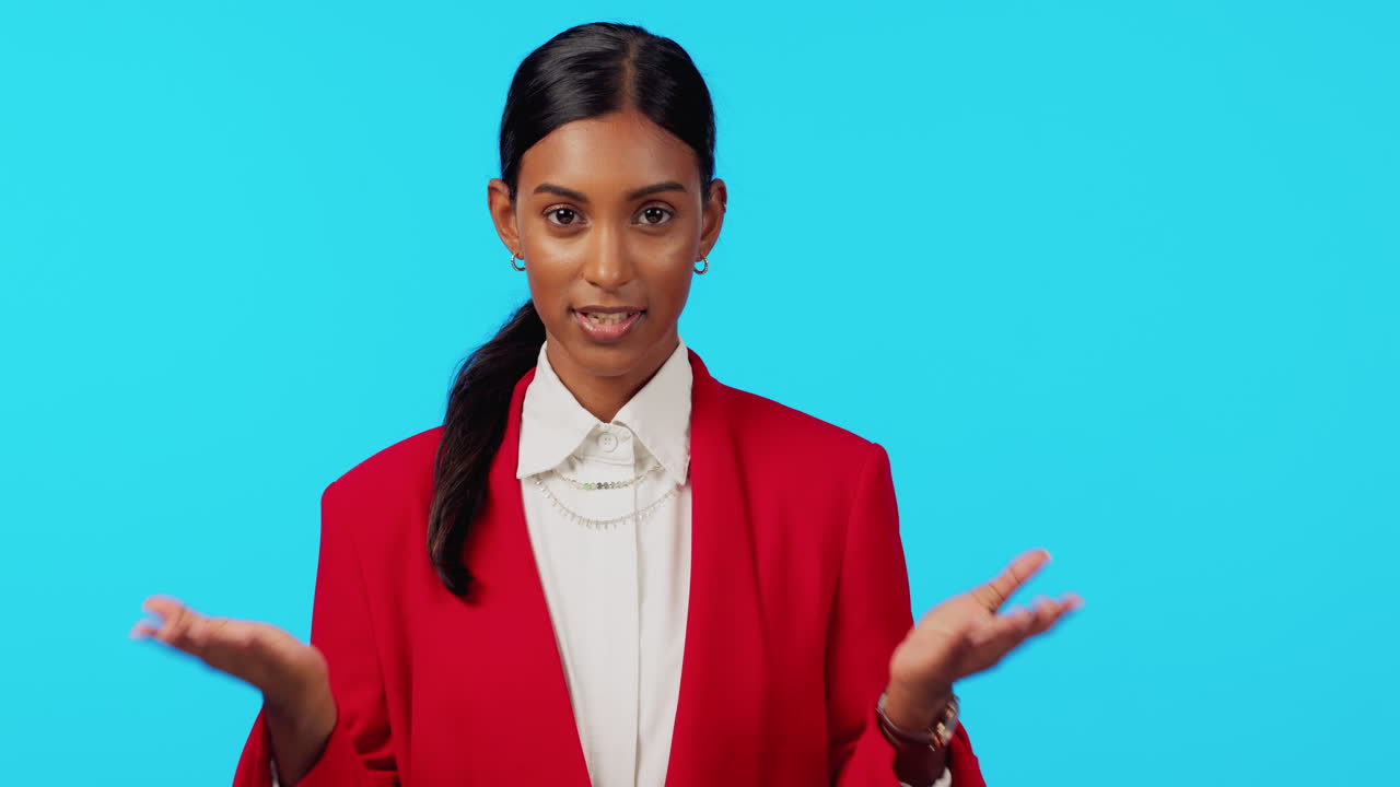 Broadcast job, woman face and talking in a studio