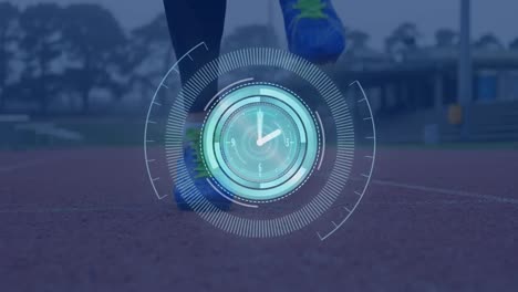 animación de las piernas de un atleta saltando con escaneo de alcance y procesamiento de datos
