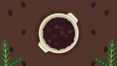 deliciosas semillas de café en la taza de animación airview