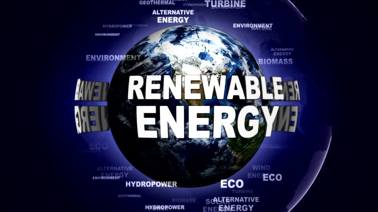 возобновляемая энергия текст анимация и земля, рендеринг, анимация, фон, цикл