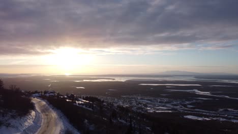 Aerial-Sunset-on-Skyline-Drive,-Eagle-River,-Alaska