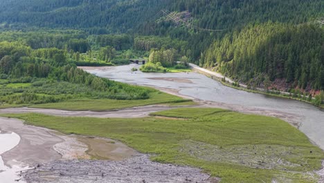 scenic river flowing through lush green valley in british columbia, canada.