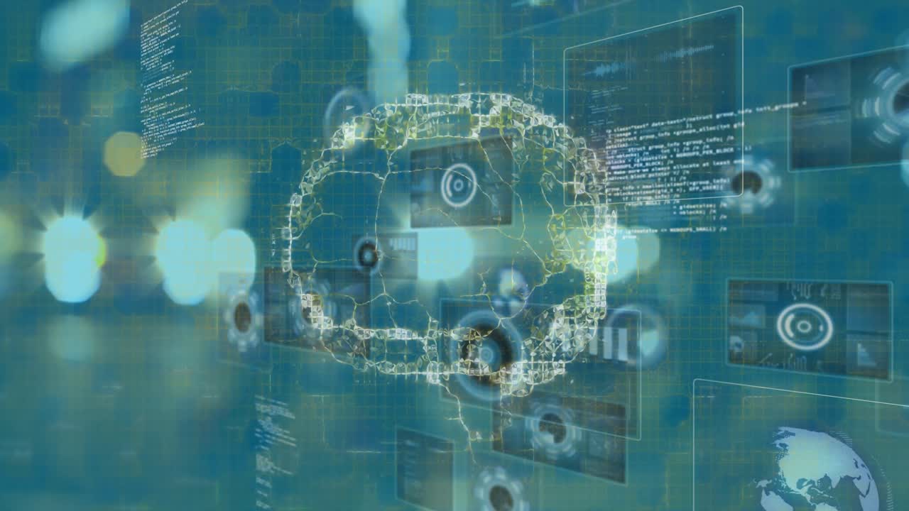 도로 위에서 뇌와 데이터 처리의 애니메이션