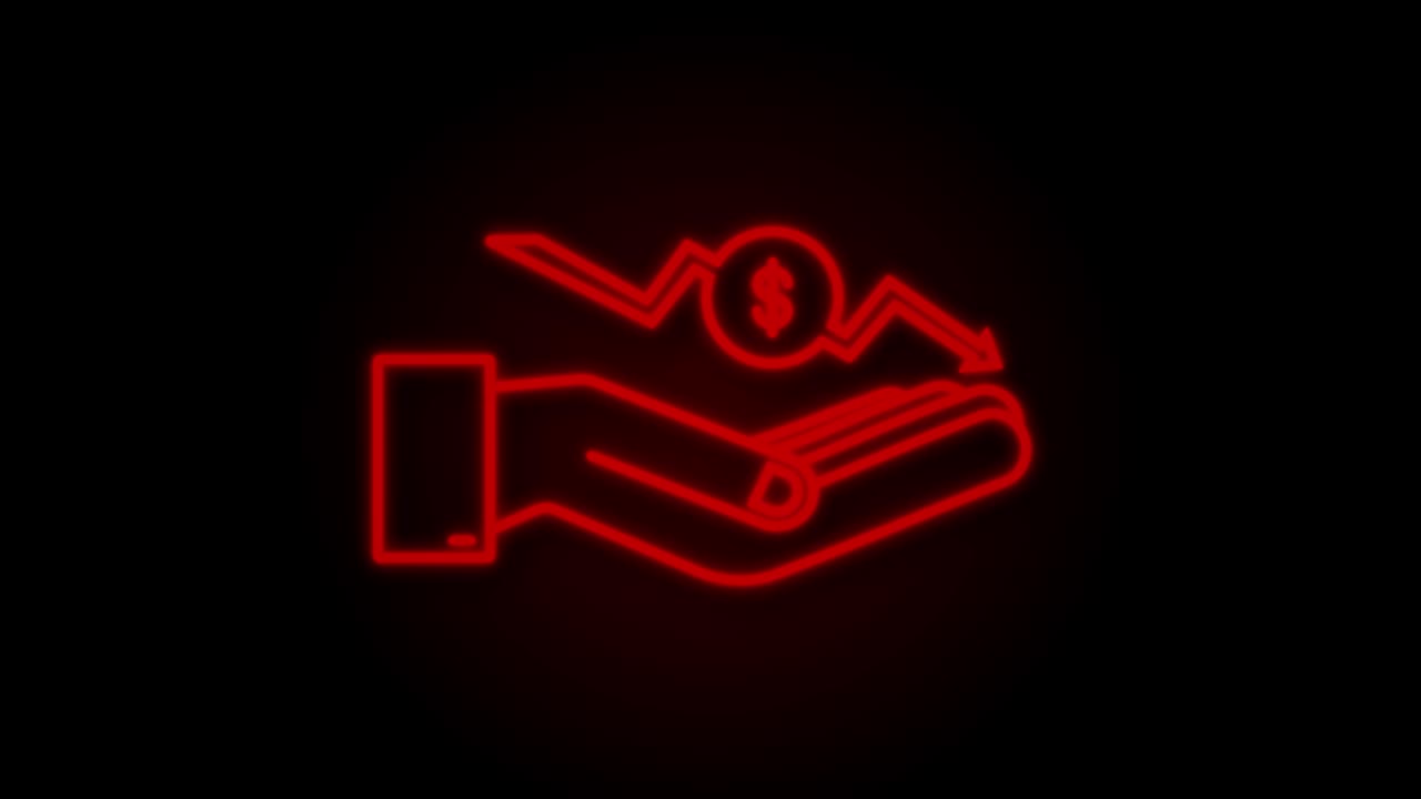 Neon Down Dollar Sign in hand. motion graphic