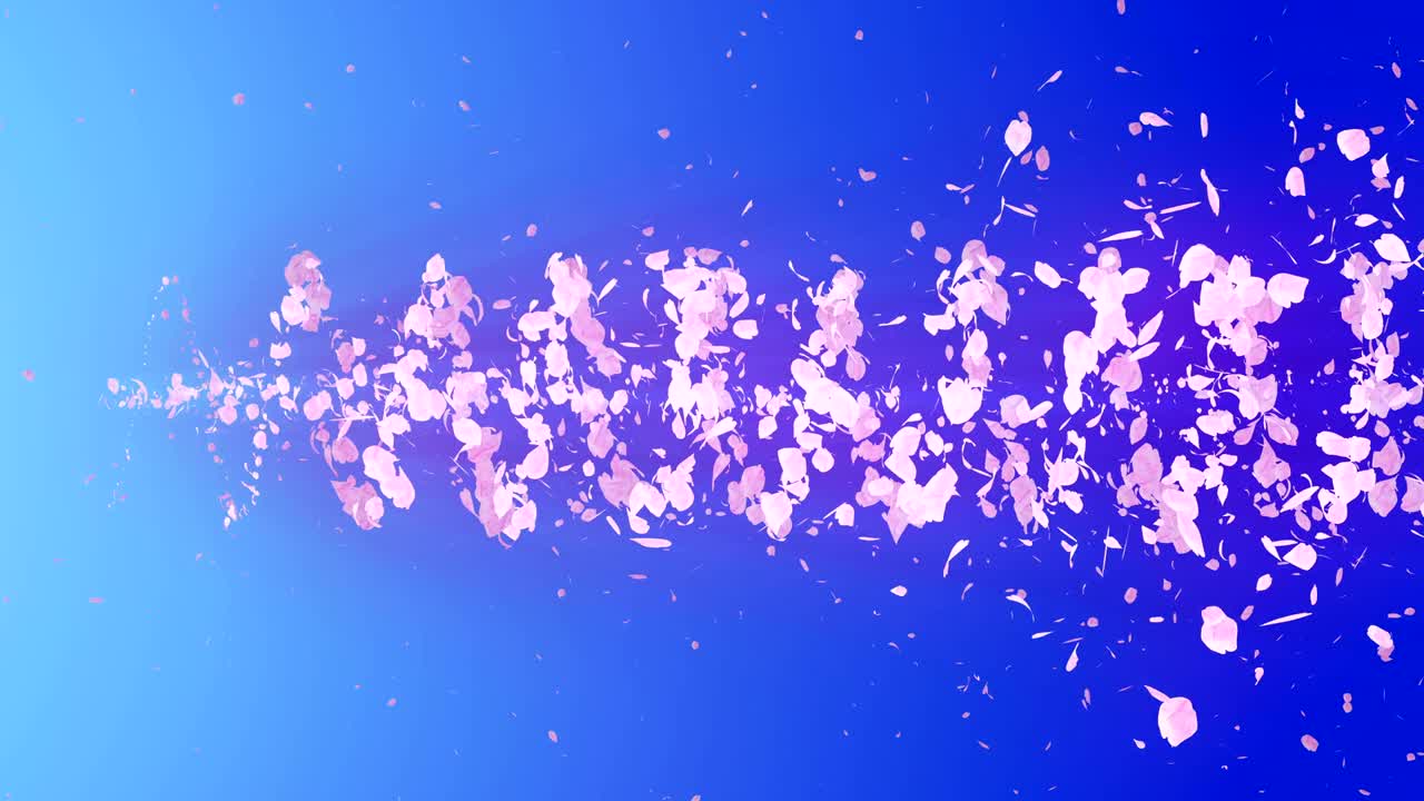 꽃의 나선형 반이는 입자, 사쿠라 패턴, 일본의 꽃 춤, 분홍색 꽃잎의 소용돌이, 추상적인 루프 애니메이션.