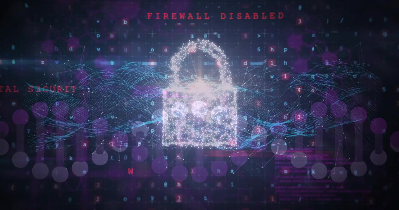 Shirt cuffed hand touching grid igniting particles forming padlock shaping shield securing network