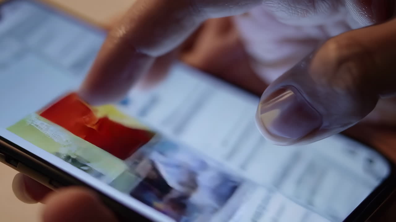 Person using a smartphone to browse images