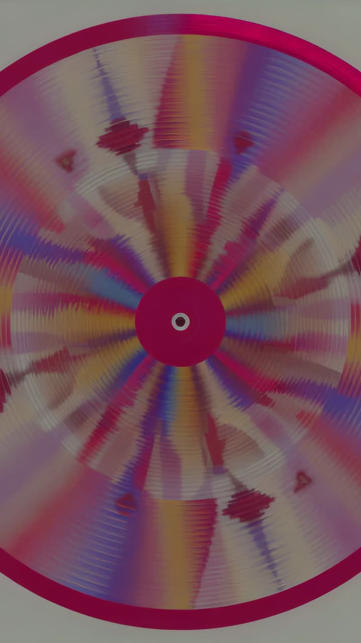 Vertical video: Camera recording kaleidoscope wheel rotating on pale wall revealing shifting bands