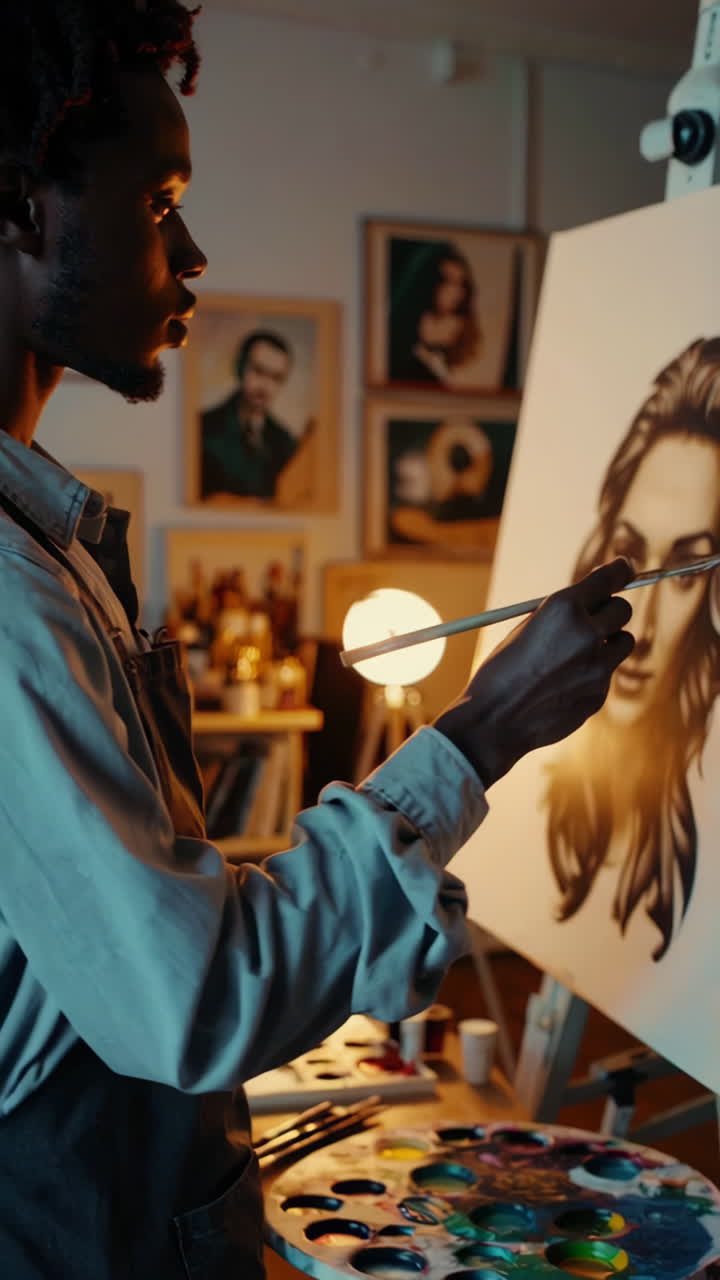 artista pintando un retrato en un estudio