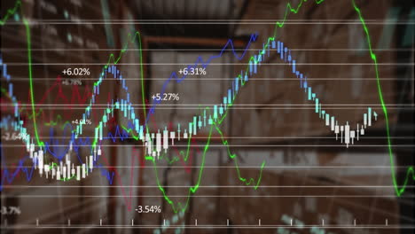 animación del procesamiento financiero y del mercado de valores frente a un almacén vacío