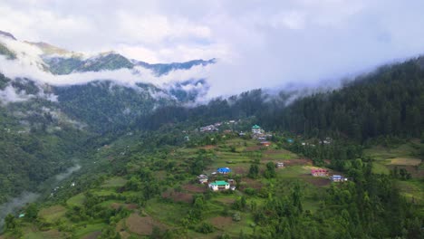 drone shot of a cloudy sainj valley in himachal pradesh near manali, kasol-7