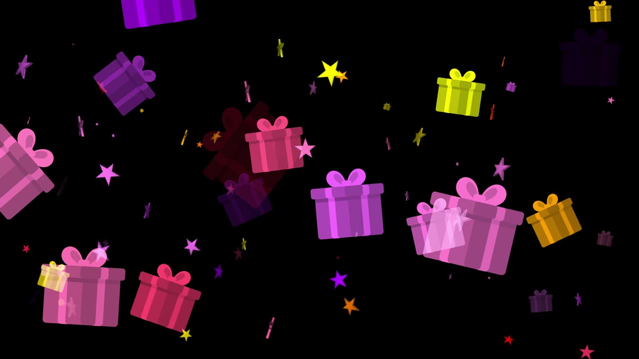 4K Abstract Loopable Flying Gift Box and Star Shapes Background