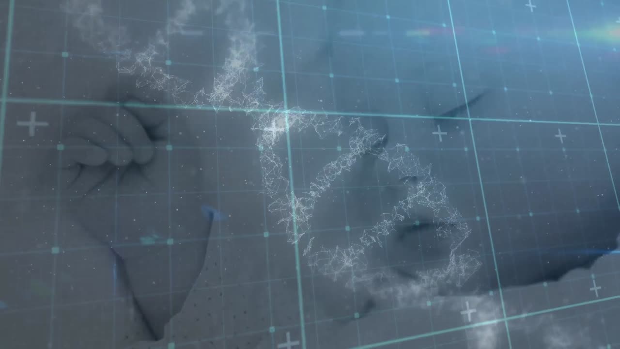 잠자는 백인 아기 위의 dna 사슬의 애니메이션