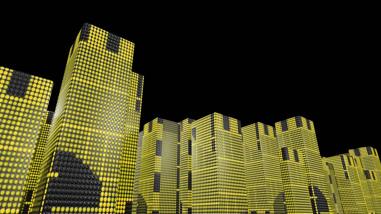 LED skyscrapers scrolling graphics buildings city 4k