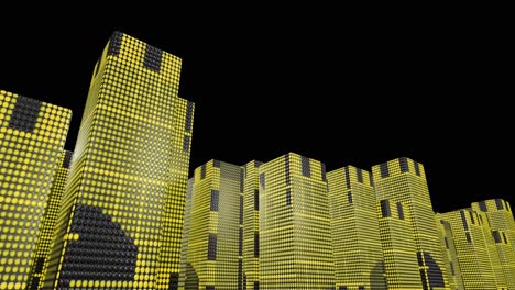 led skyscrapers scrolling graphics buildings city 4k