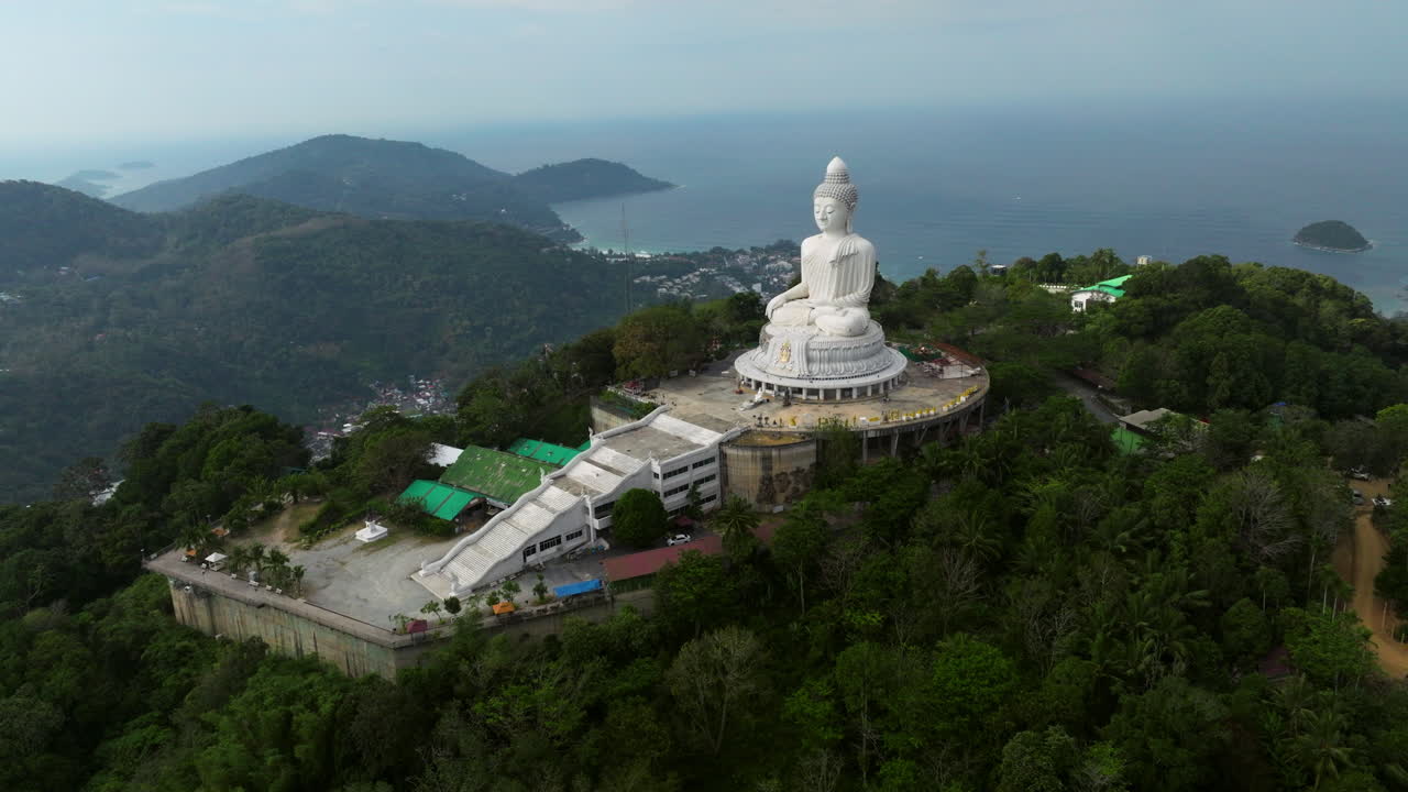 The Great Buddha of Phuket. Maravija Buddha Statue In Phuket, Thailand. Aerial Drone Shot
