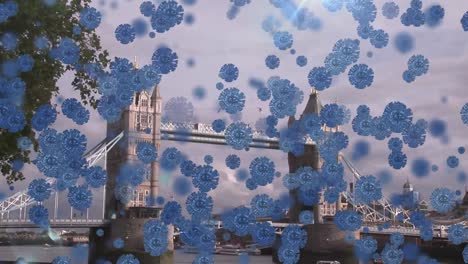 Animation-Von-Covid-19-Viren-über-Dem-Stadtbild