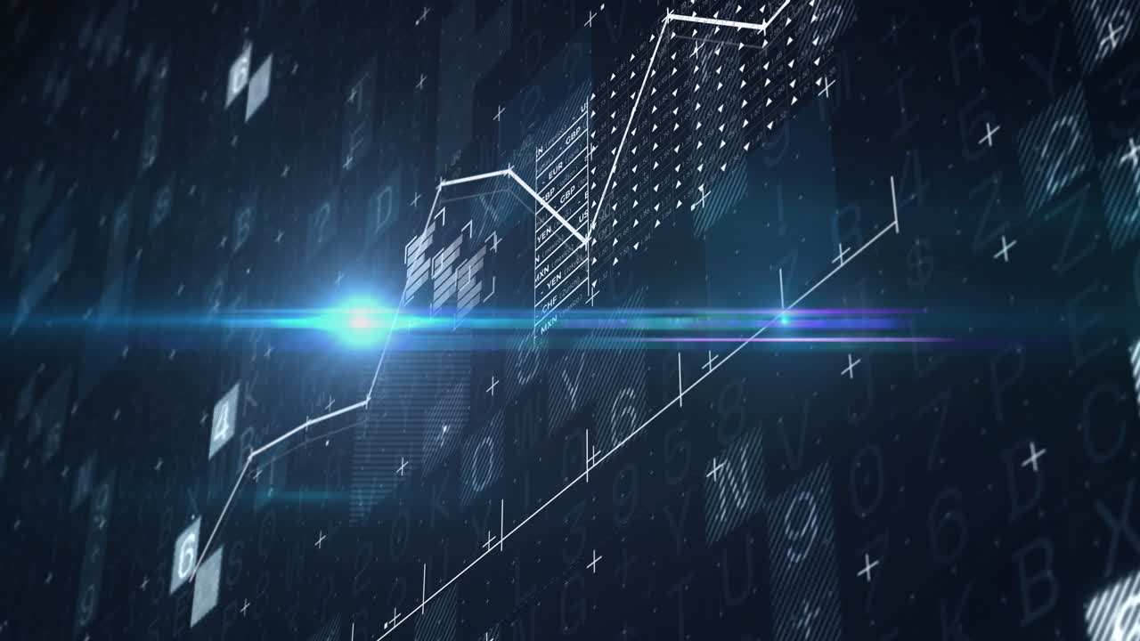 어두운 배경에 데이터 처리에 대한 금융 그래프의 애니메이션
